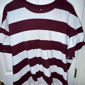 Old Navy Maroon and White Stripe Short Sleeve Tee